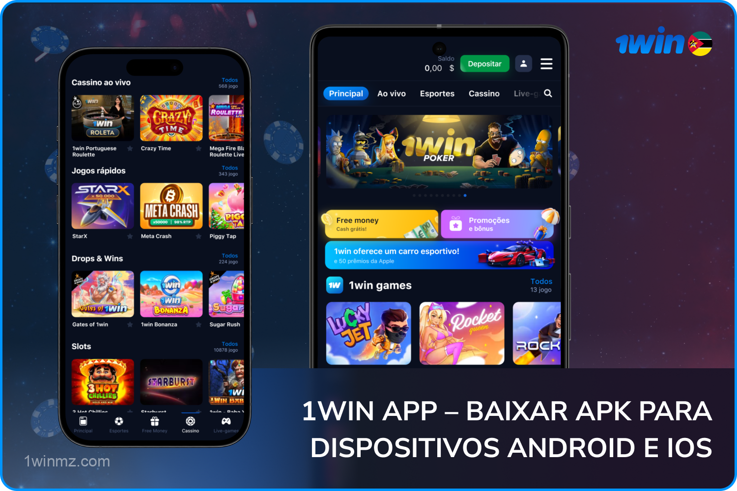 O aplicativo móvel 1win para apostas esportivas e jogos de cassino pode ser baixado por usuários moçambicanos para dispositivos Android e iOS