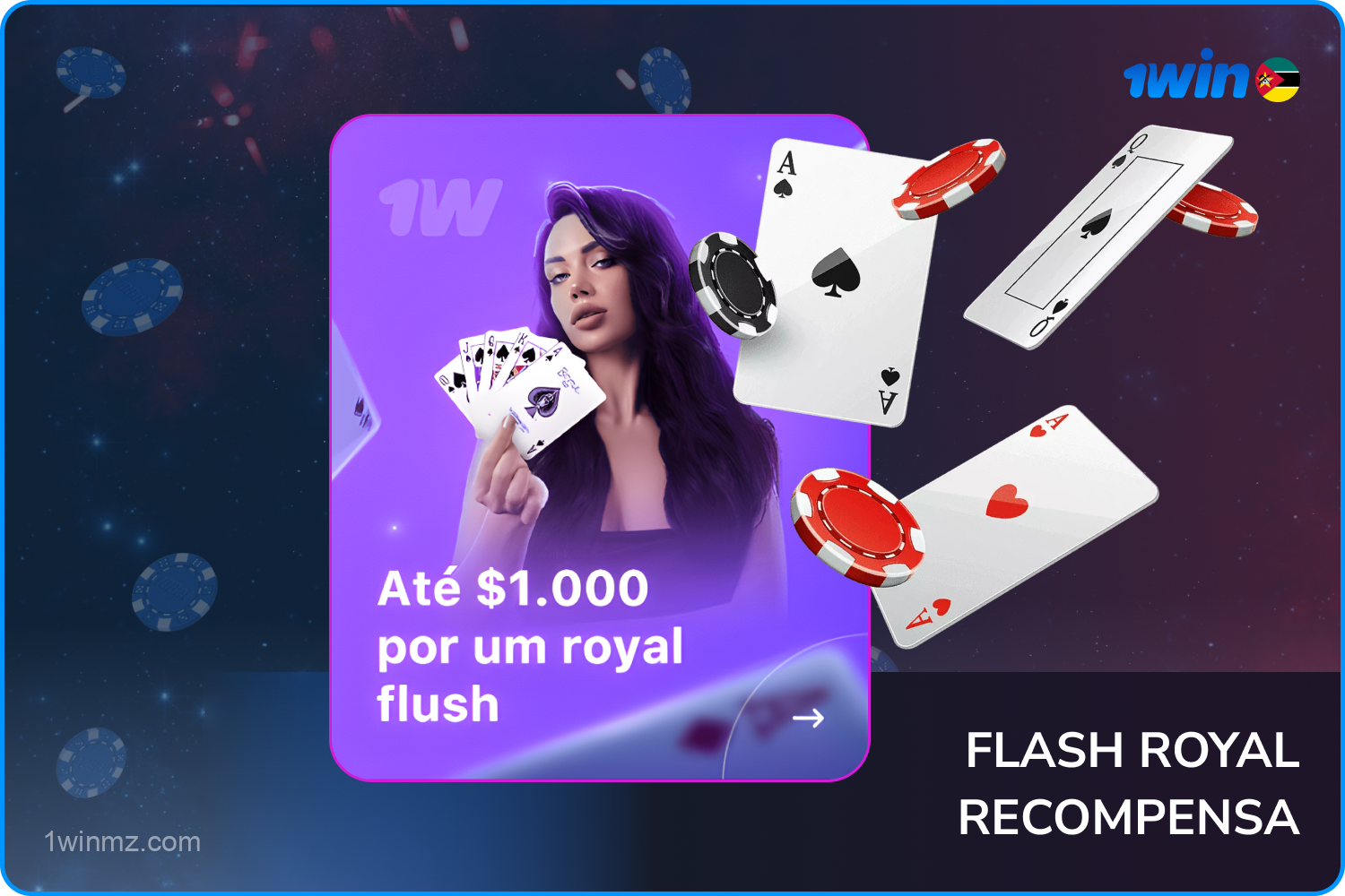 Os jogadores de pôquer do 1win Moçambique podem ganhar grandes bônus ao obter um royal flush