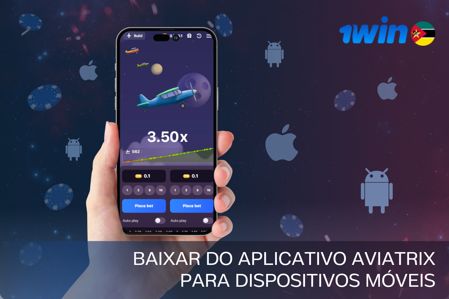 Os jogadores de Moçambique podem começar a jogar a dinheiro real no seu smartphone, descarregando a aplicação gratuita 1win Aviatrix para Android ou iOS.